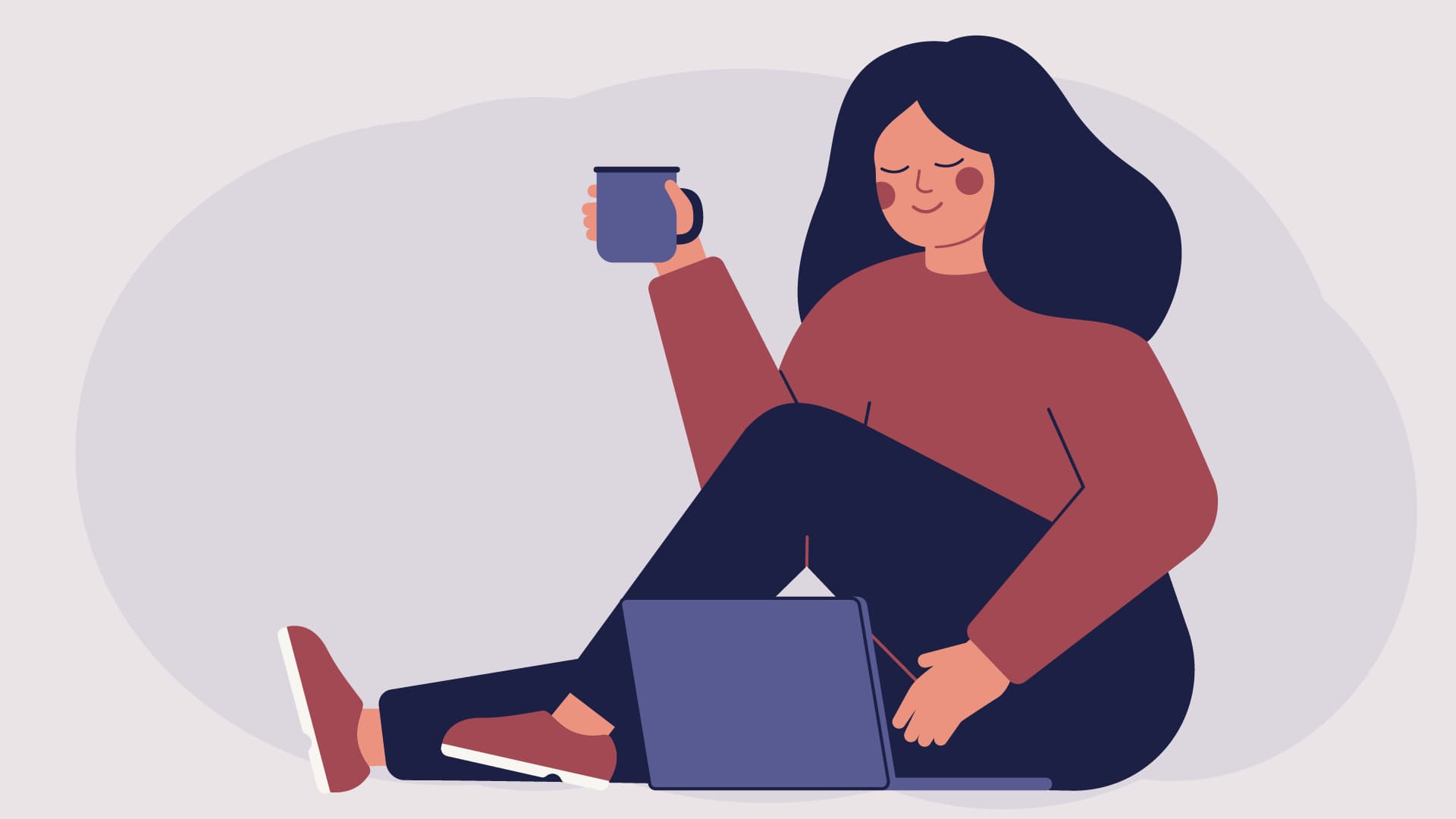 Illustration of woman with mug and laptop