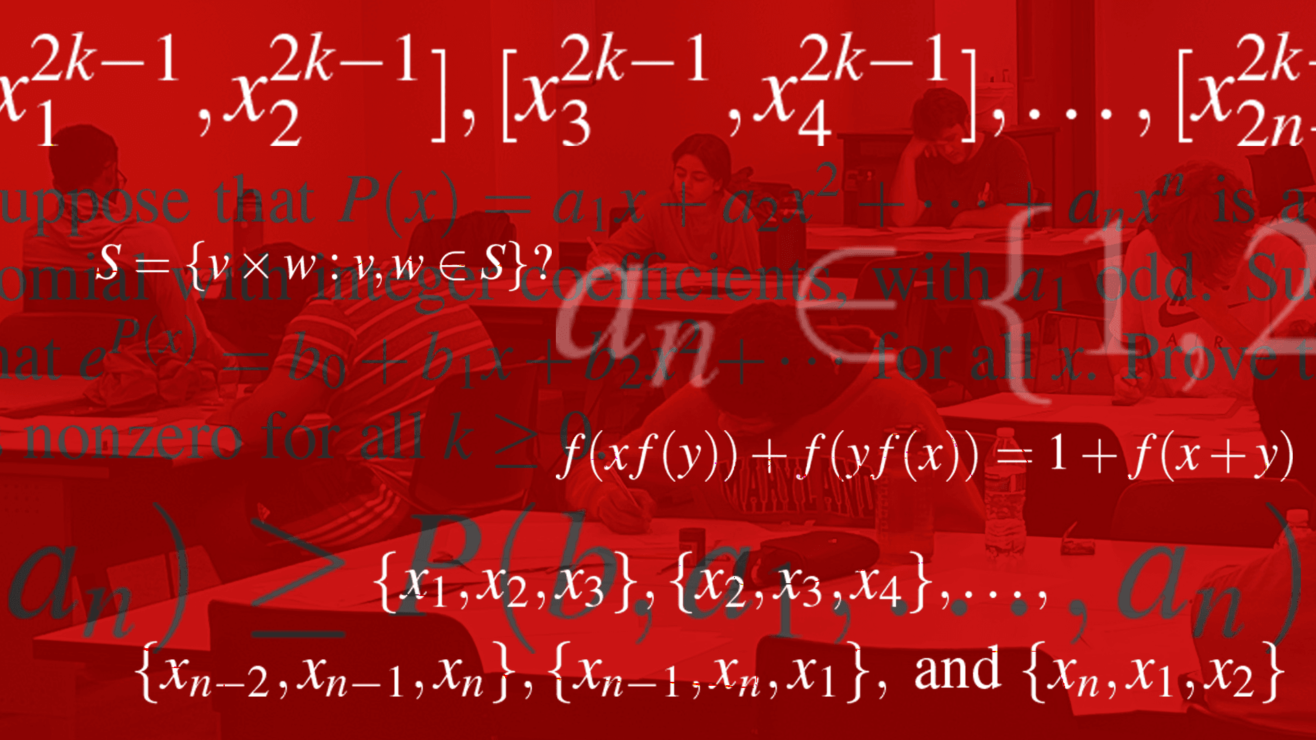 photo illustration of math equations with students in background
