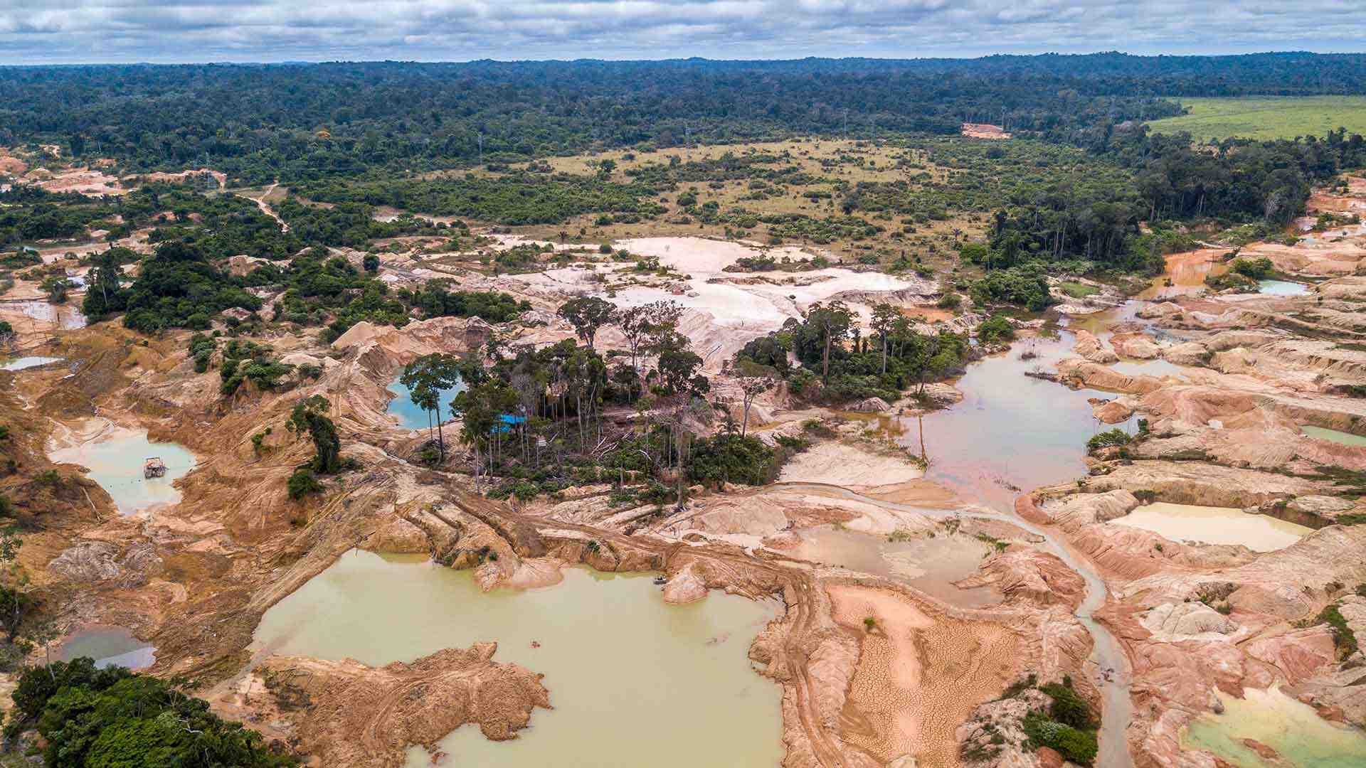 Aerial view of deforested area of the Amazon