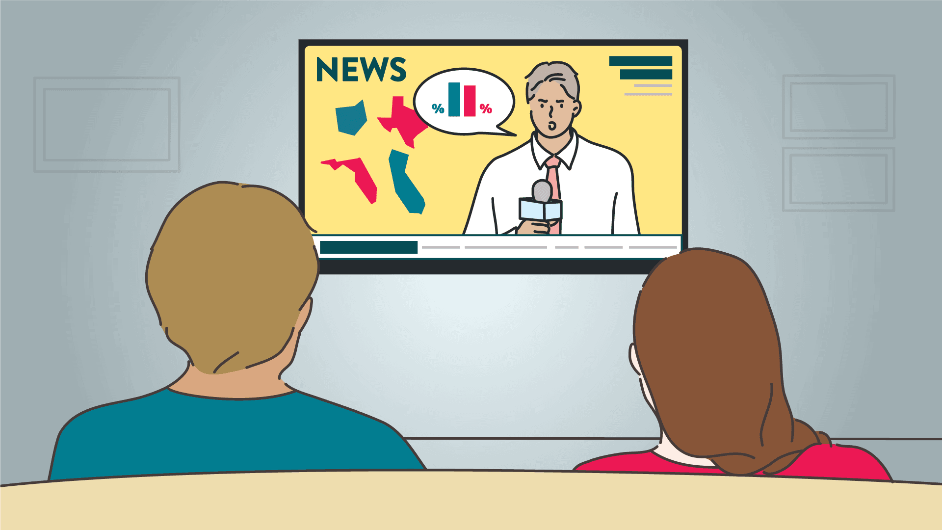 Illustration of two people watching election results on the news