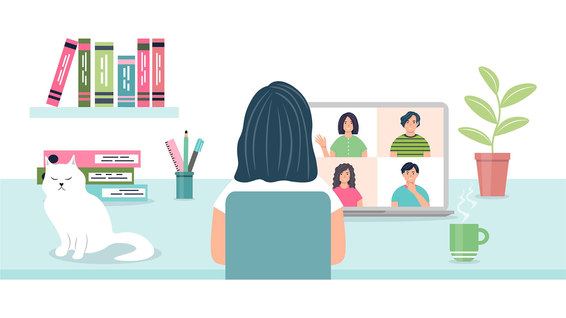 Illustration of woman on Zoom video conference