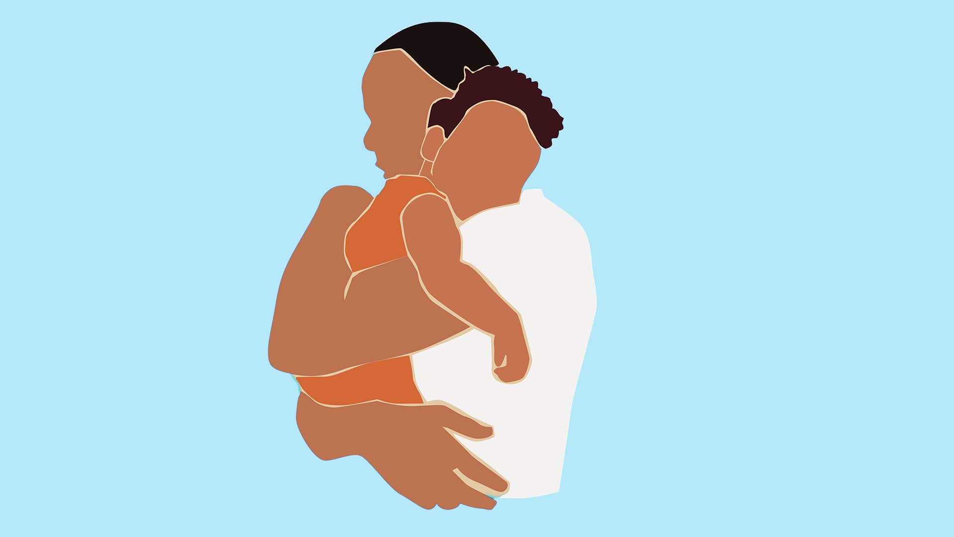 Illustration of father hugging son