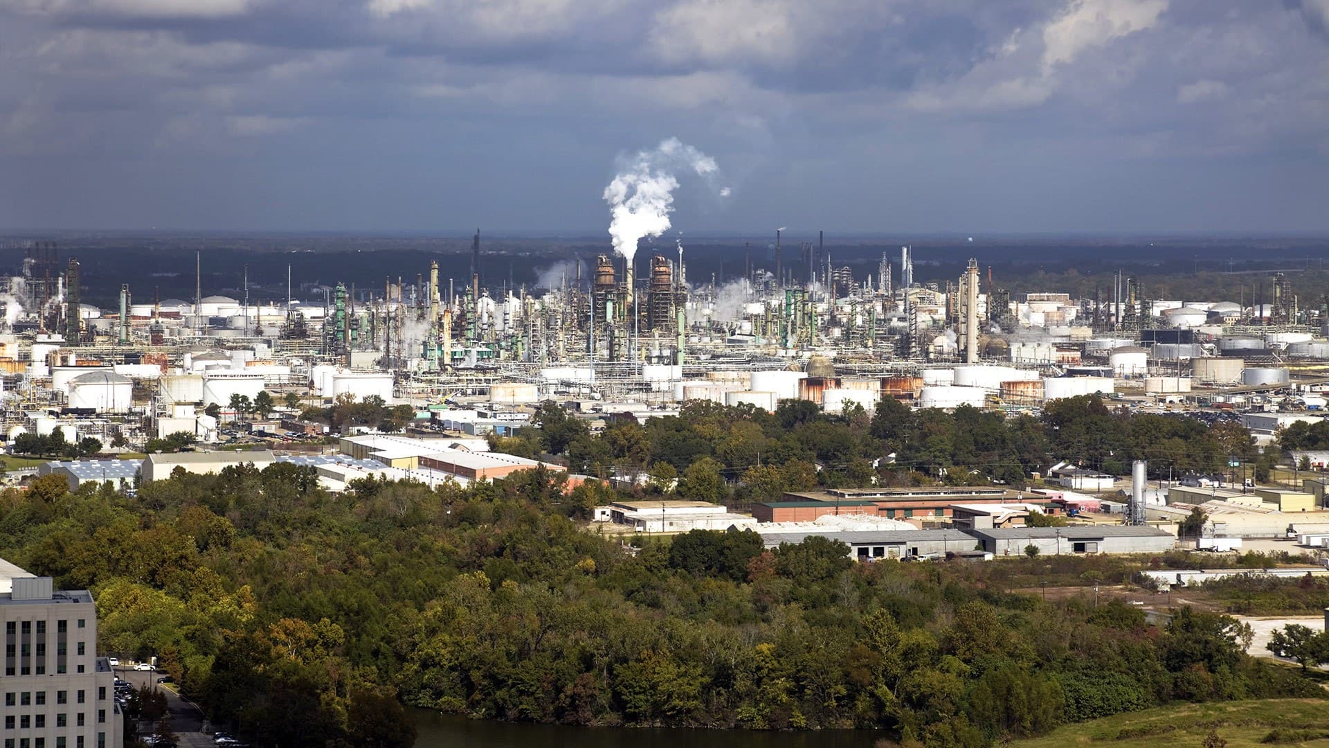 smoke rises from chemical plants near Baton Rouge, louisiana