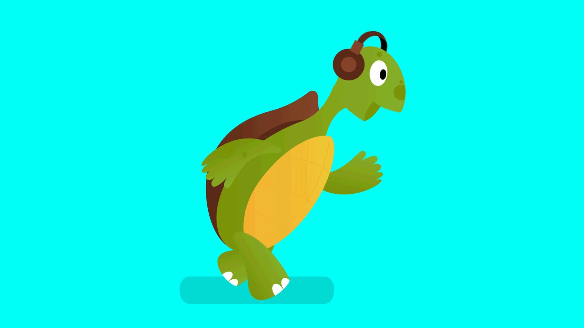 Turtle walking with headphones