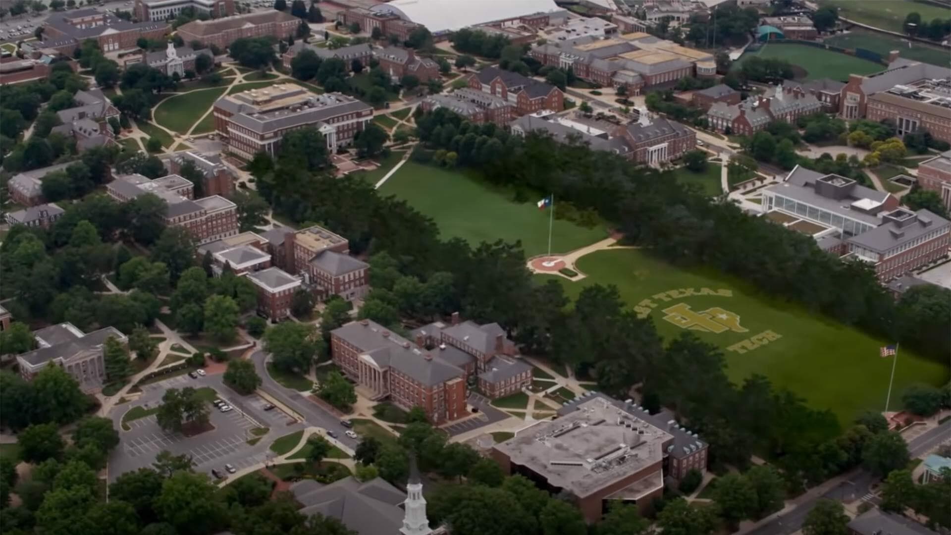doctored aerial view of UMD campus used in "Young Sheldon"