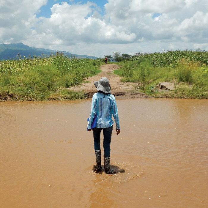 person wears boots in water