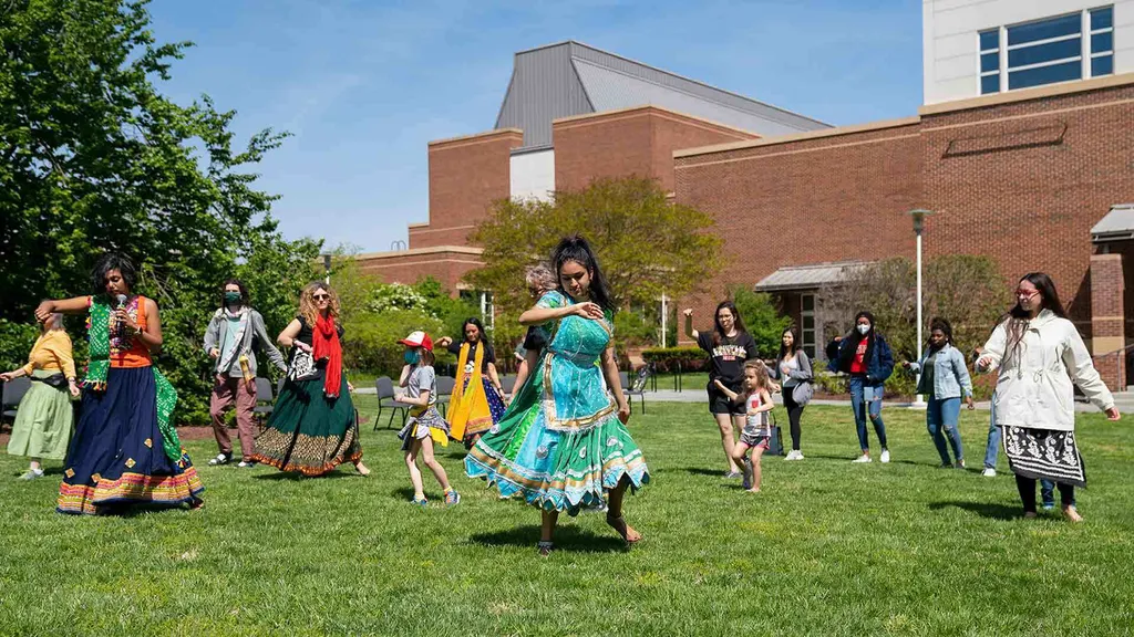 Folk dancers perform