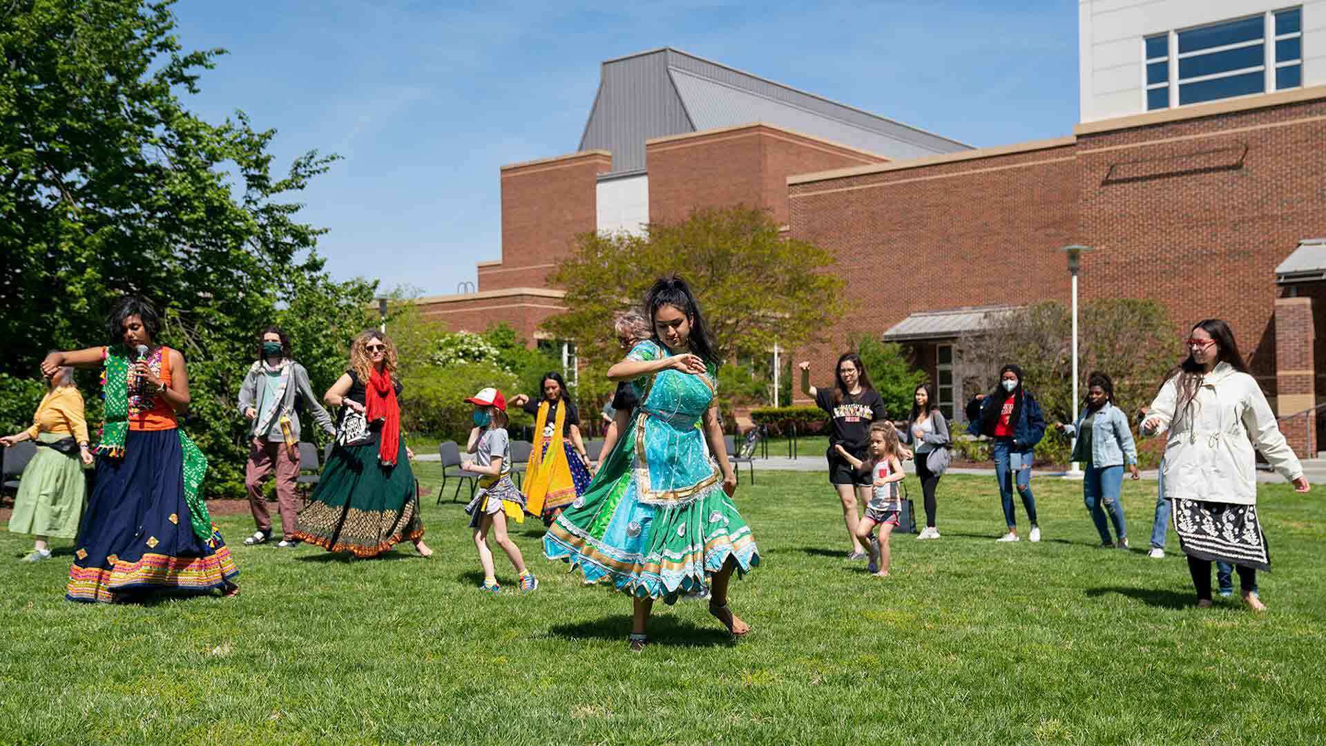 Folk dancers perform
