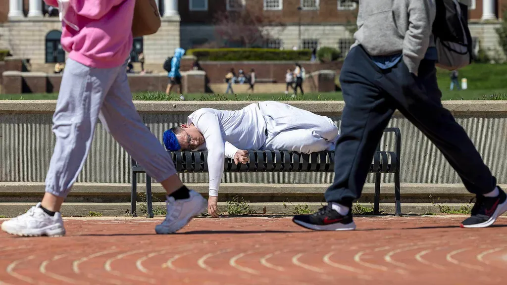 Person lies on bench