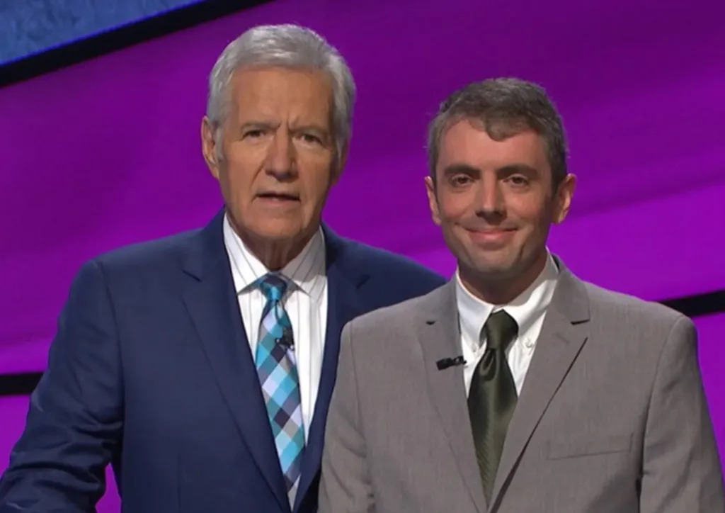 Alex Trebek and Jordan Boyd-Graber on "Jeopardy!" set