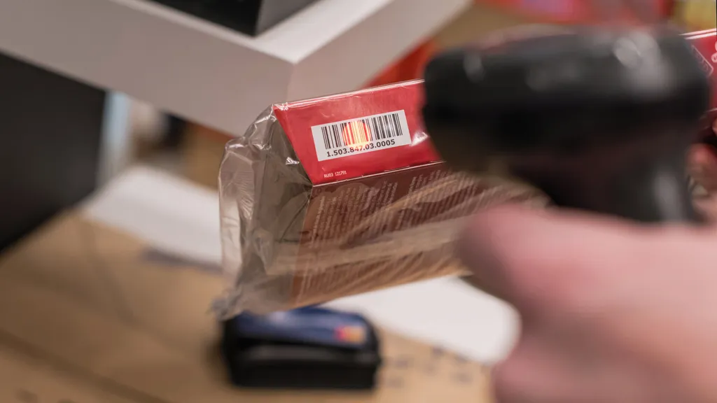 closeup of UPC being scanned