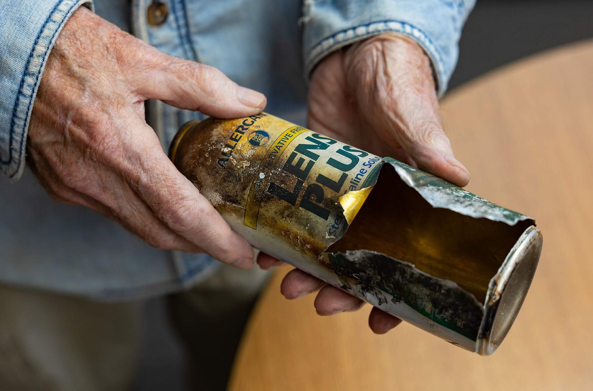 exploded can of saline