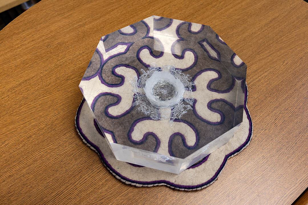 Octagonal plexiglass with a flower explosion pattern