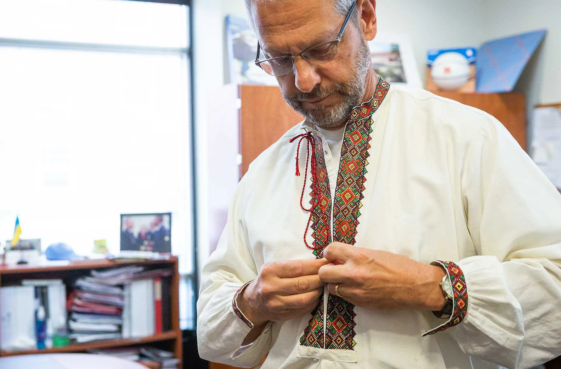 Boris Lushniak wearing traditional Ukrainian shirt