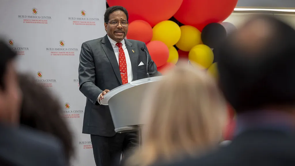 President Darryll J. Pines speaks at event