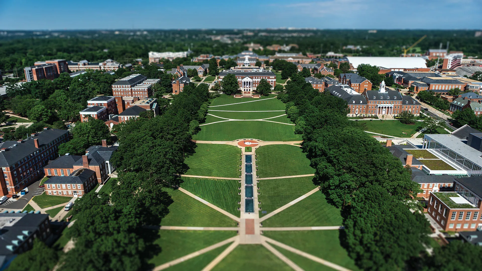 Aerial shot of McKeldin Mall at the University of Maryland