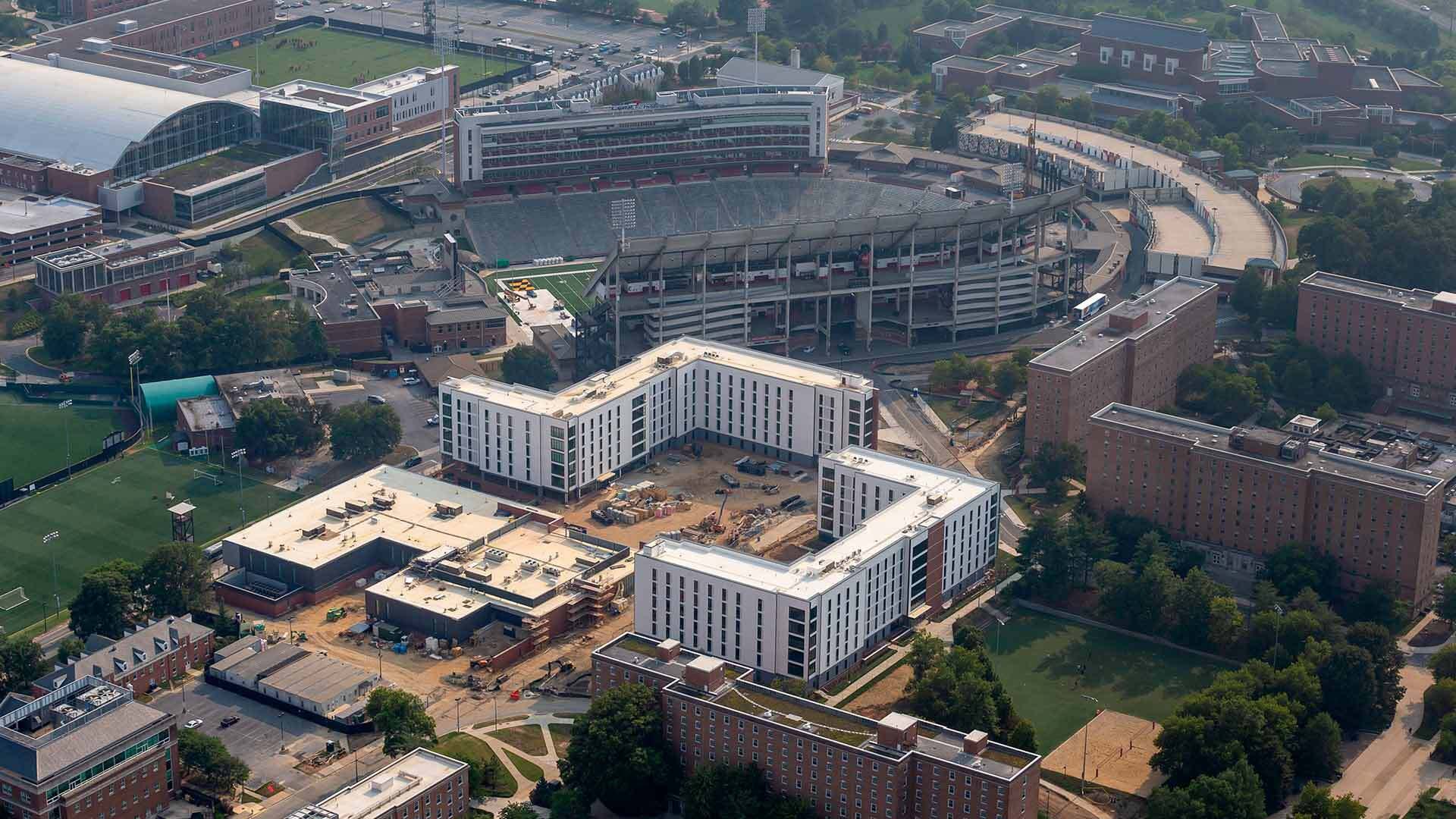 Campus aerial of Pyon-Chen Hall construction