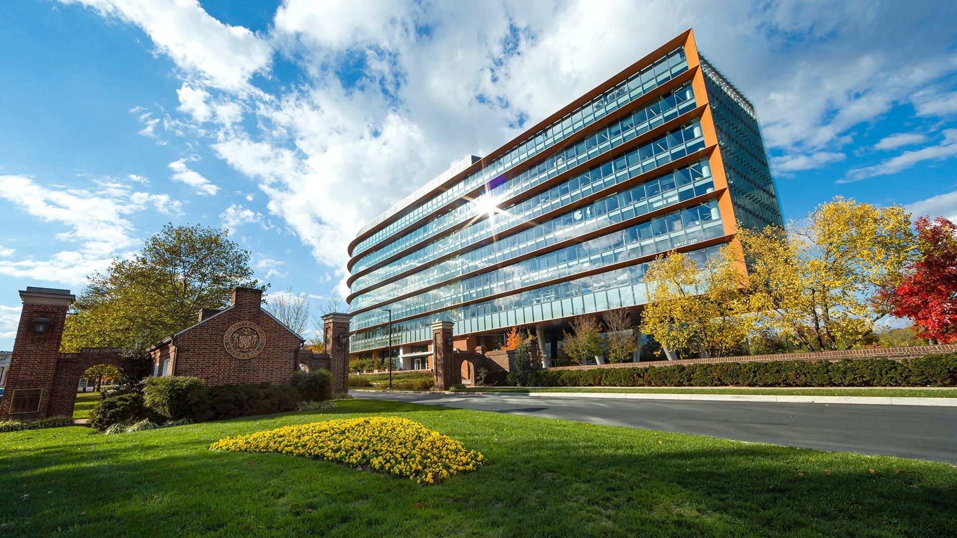 fall leaves surround Brendan Iribe Center for Computer Science and Engineering