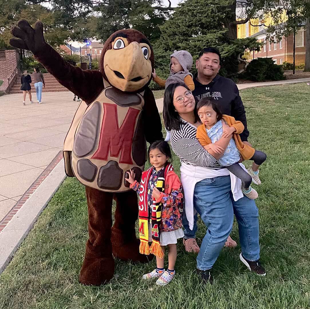 Charlene Prosser Castillo, Carlos Castillo and their three kids with Testudo