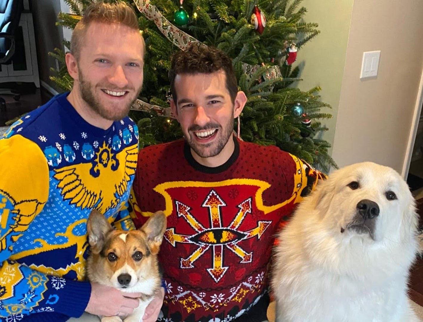 Michael Shindledecker ’16 and Colin Morrow ’16 pose with dogs