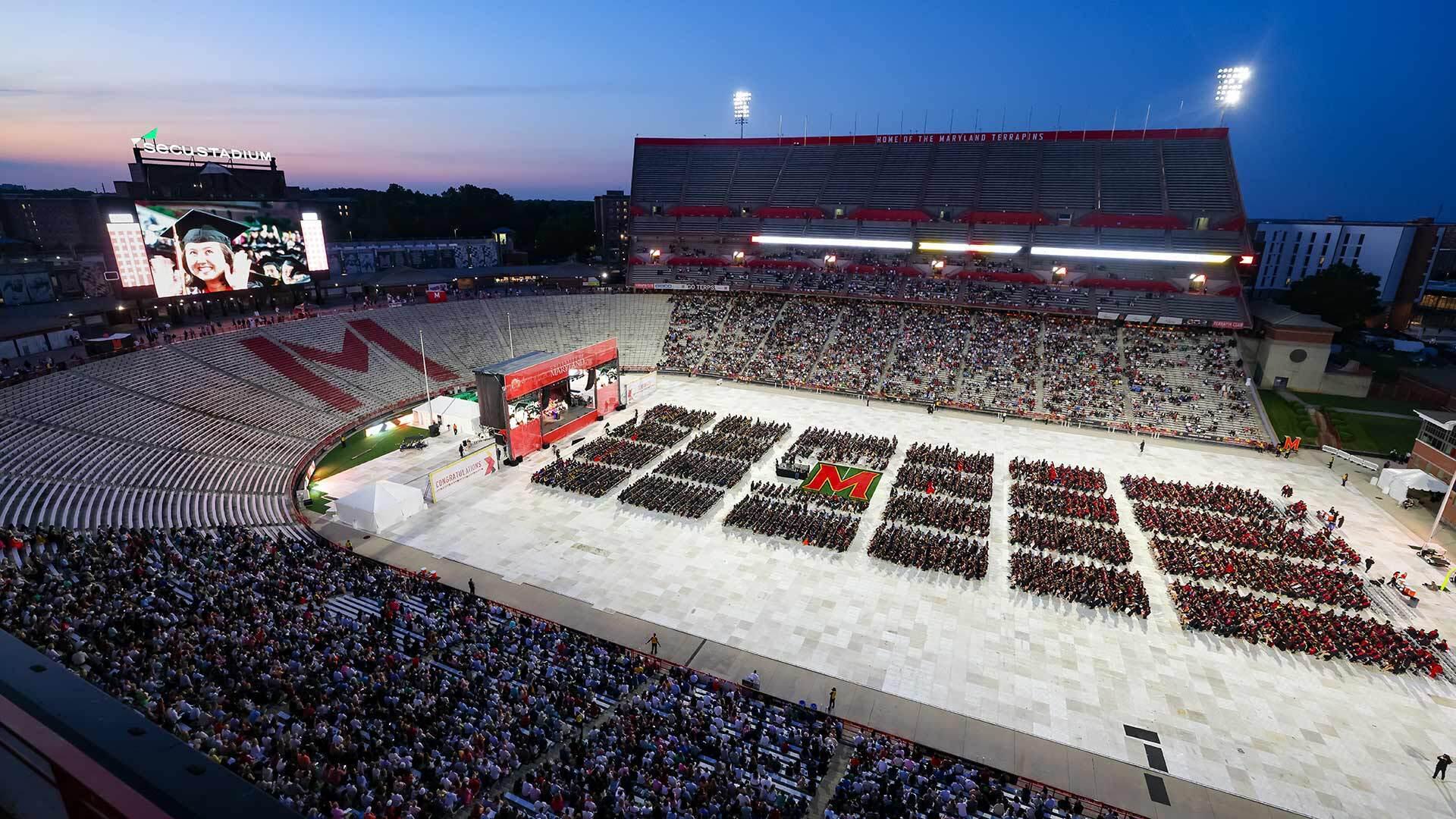 overhead view of SECU stadium during commencement