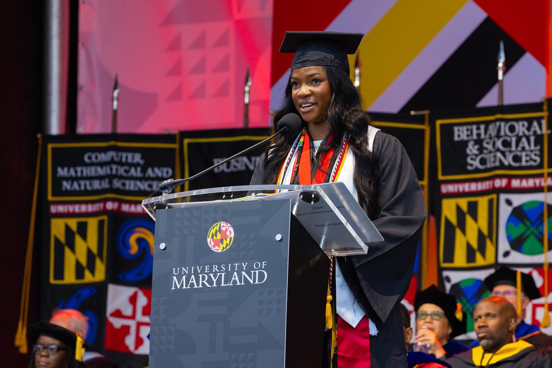 student speaker at podium