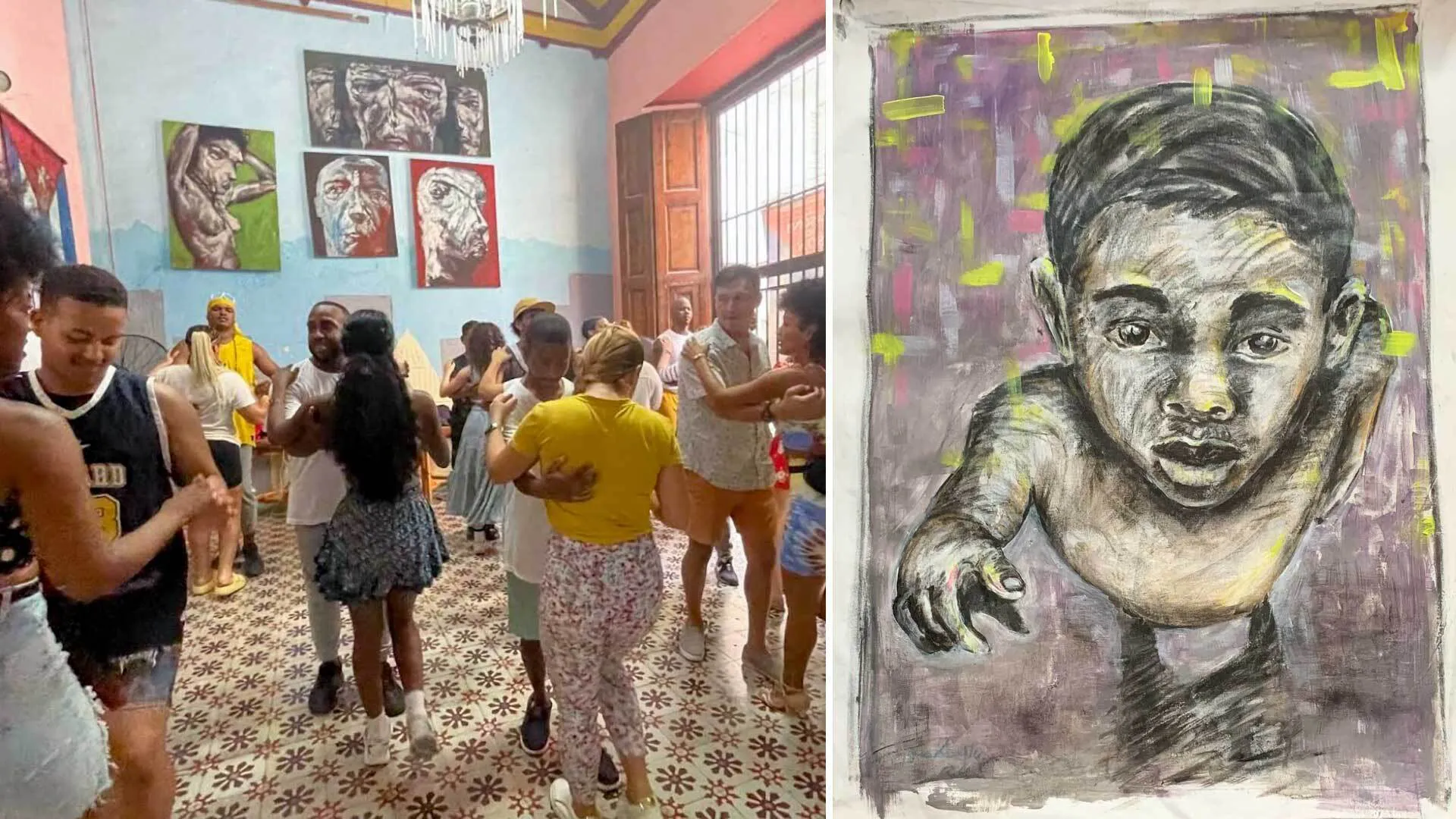 photos of students dancing and local artwork