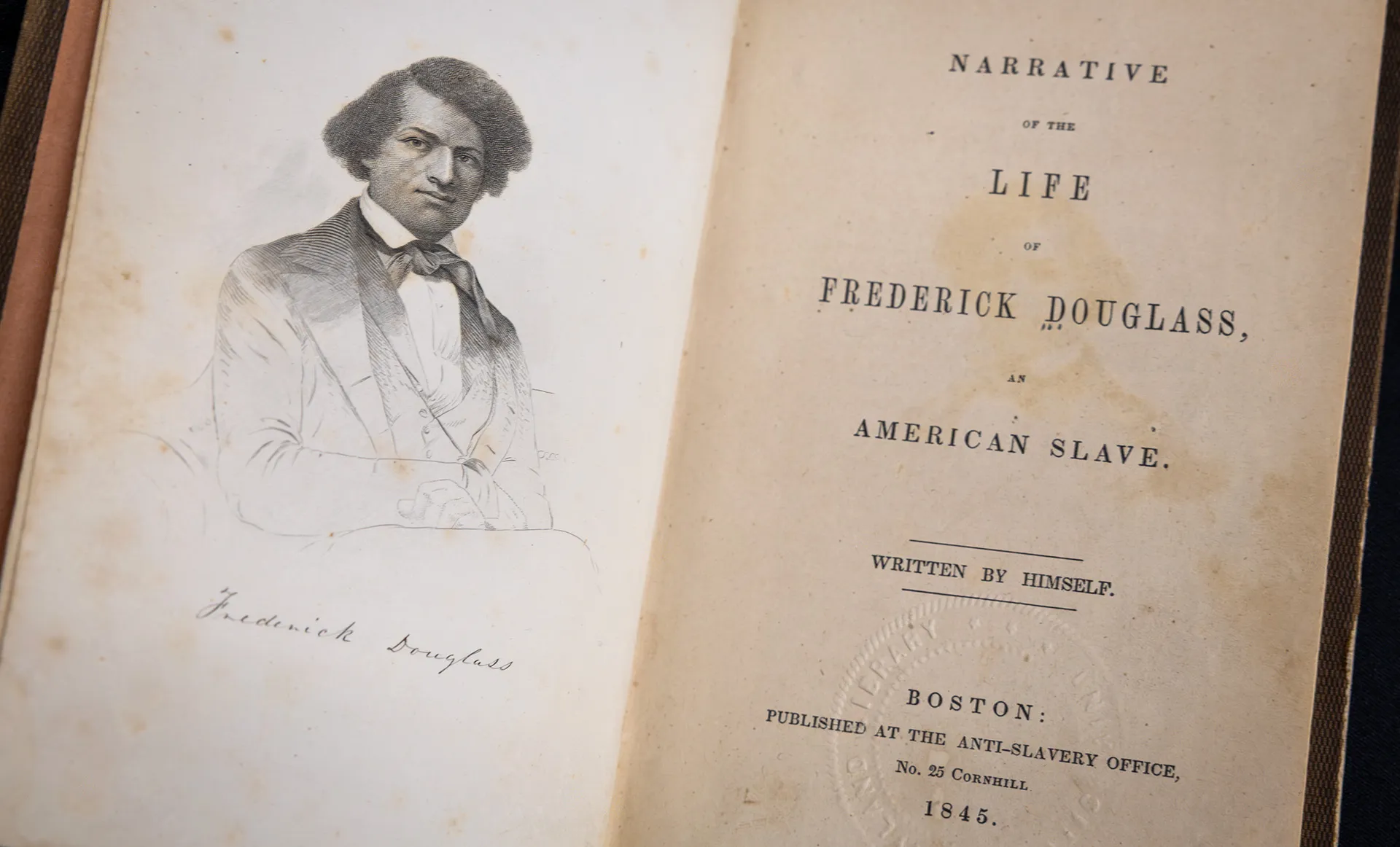 Narrative of the Life of Frederick Douglass book, with portrait of Frederick Douglass