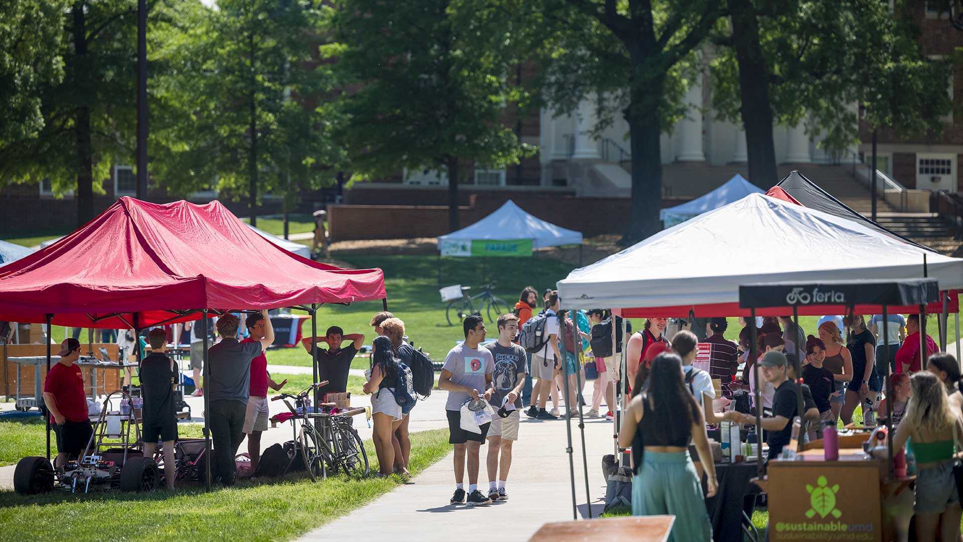 students and tents on McKeldin Mall