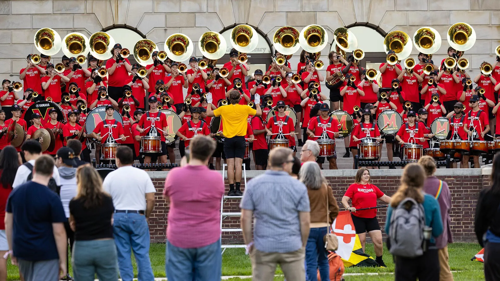 A band performs for students and their families in front of McKeldin Library on Friday