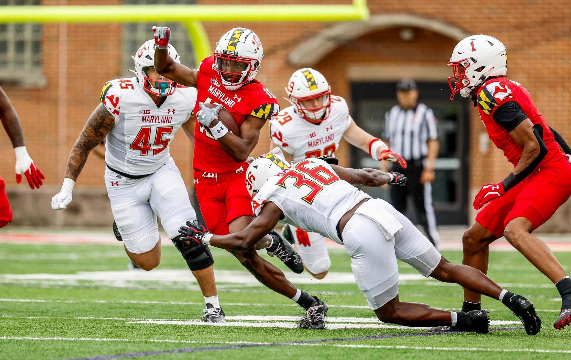 football player carries the ball