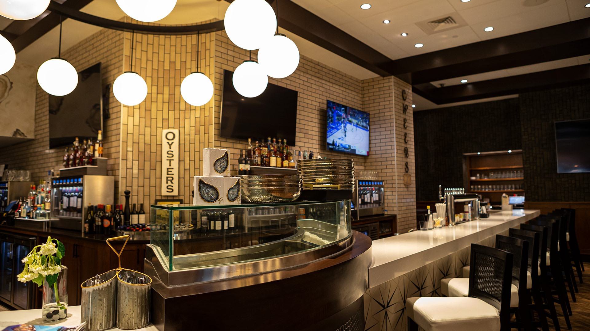 bar area in GrillMarX, with oyster decor