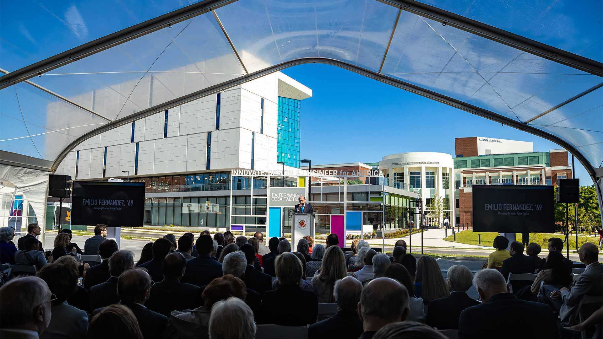Fernandez speaks at IDEA Factory dedication ceremony