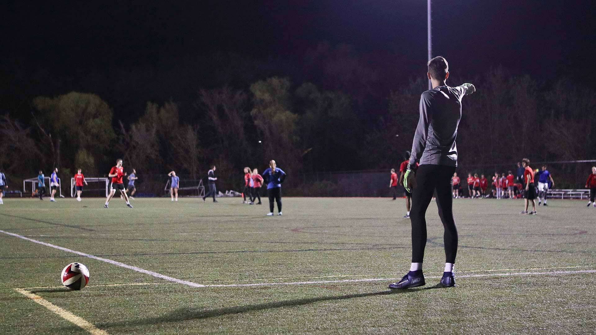 students play co-ed soccer