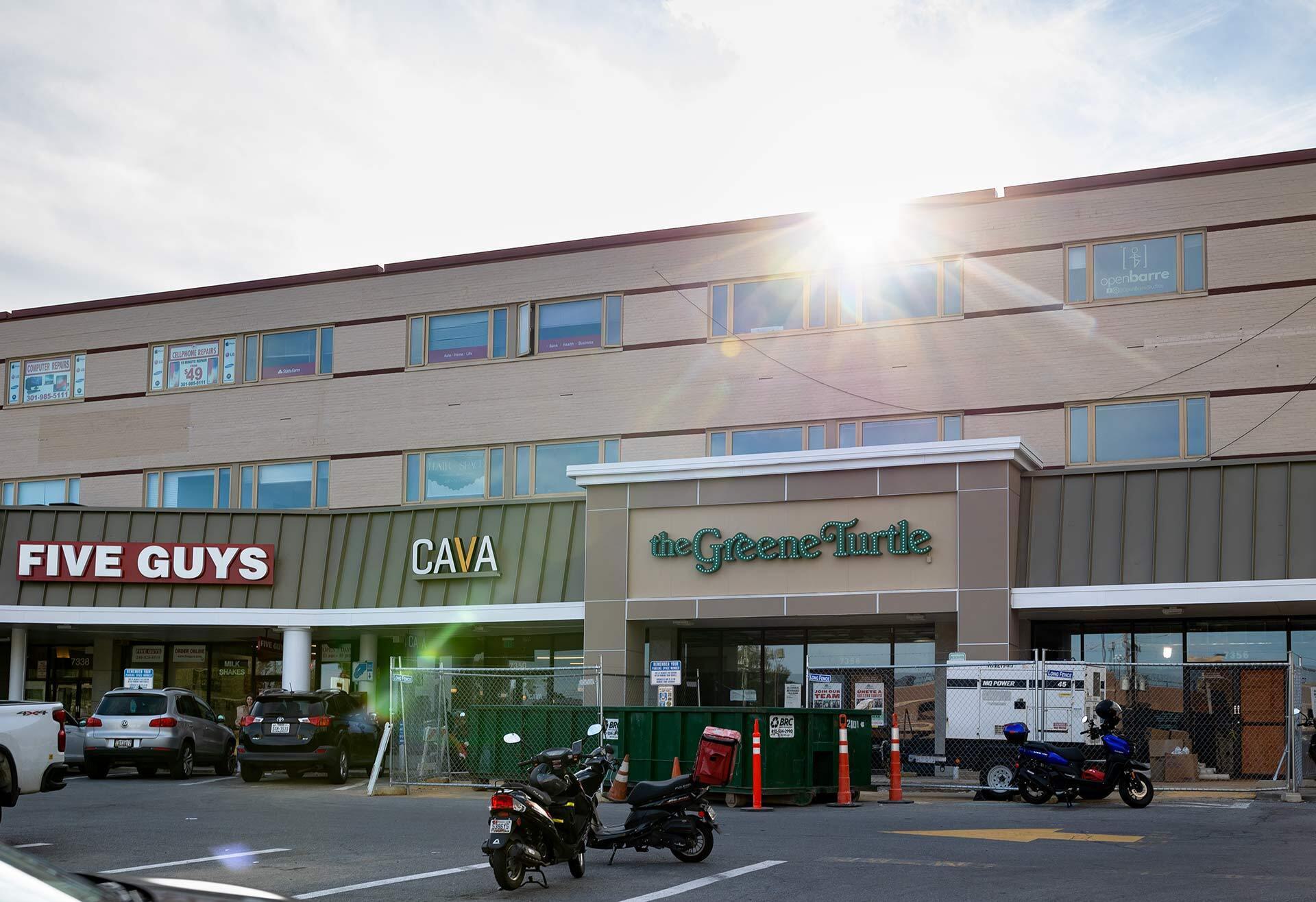 The Greene Turtle next to Cava and Five Guys