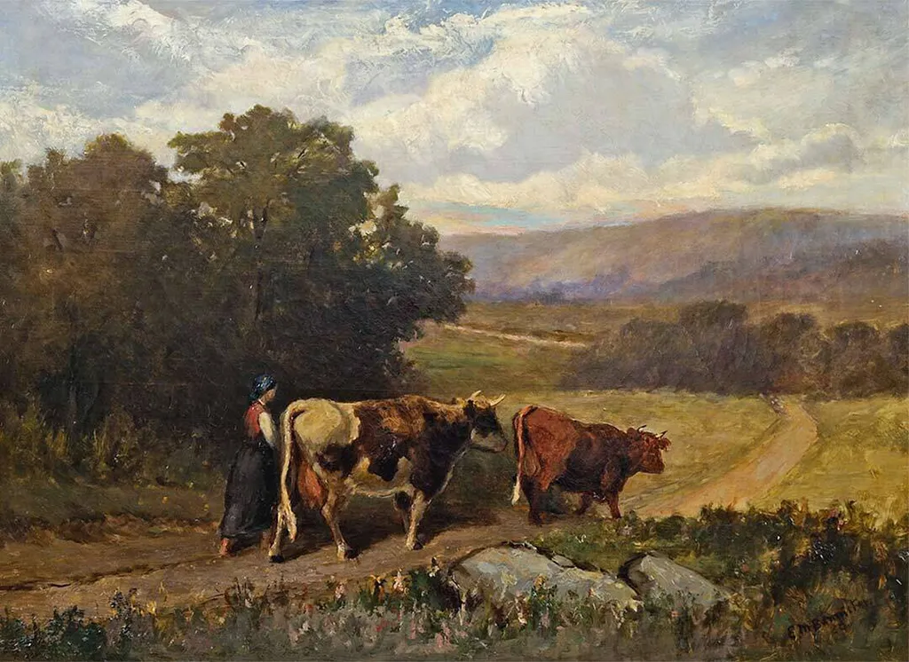 “Landscape with Two People Walking,” Edward Mitchell Bannister, oil on canvas, 1889.