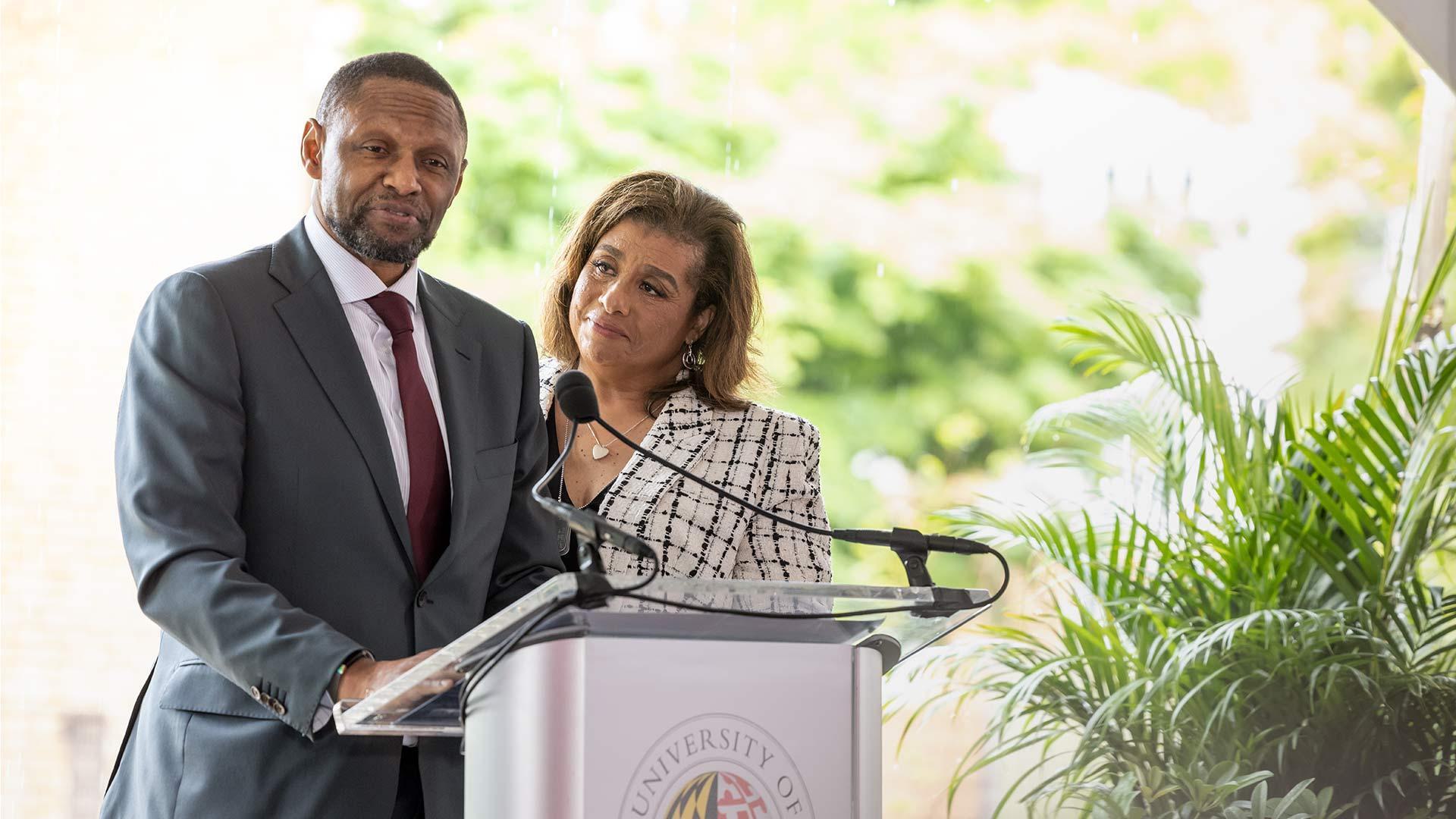 Dawn and Richard Collins at podium