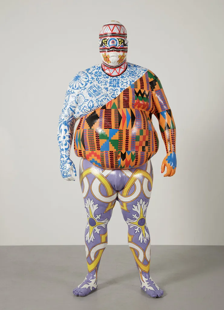 colorful sculpture of man