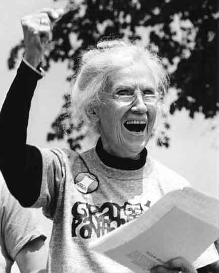 Maggie Kuhn raises fist