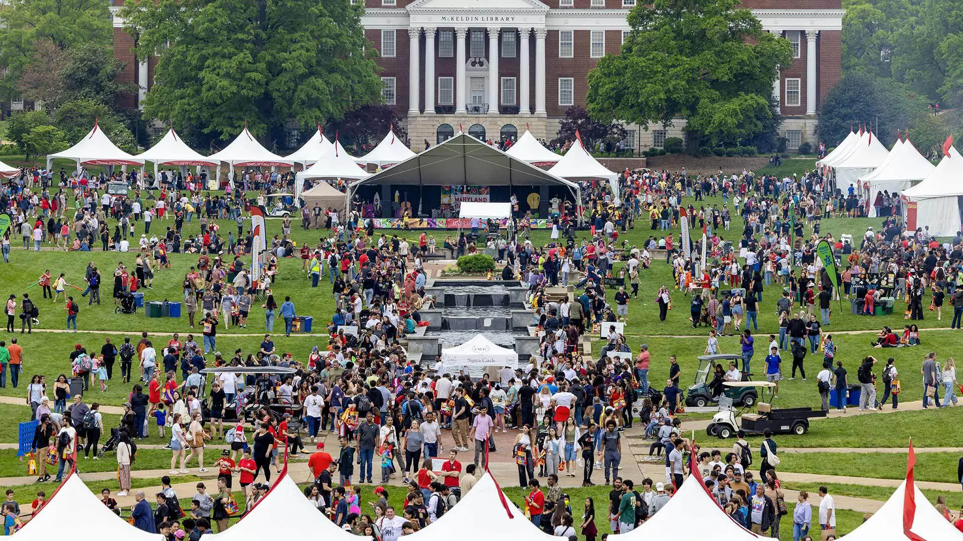 crowds and tents on McKeldin Mall during Maryland Day