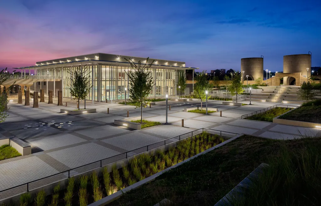 community center at sunset