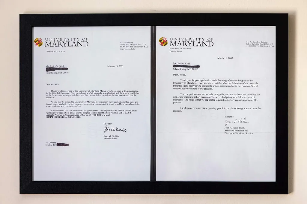 two framed rejection letters