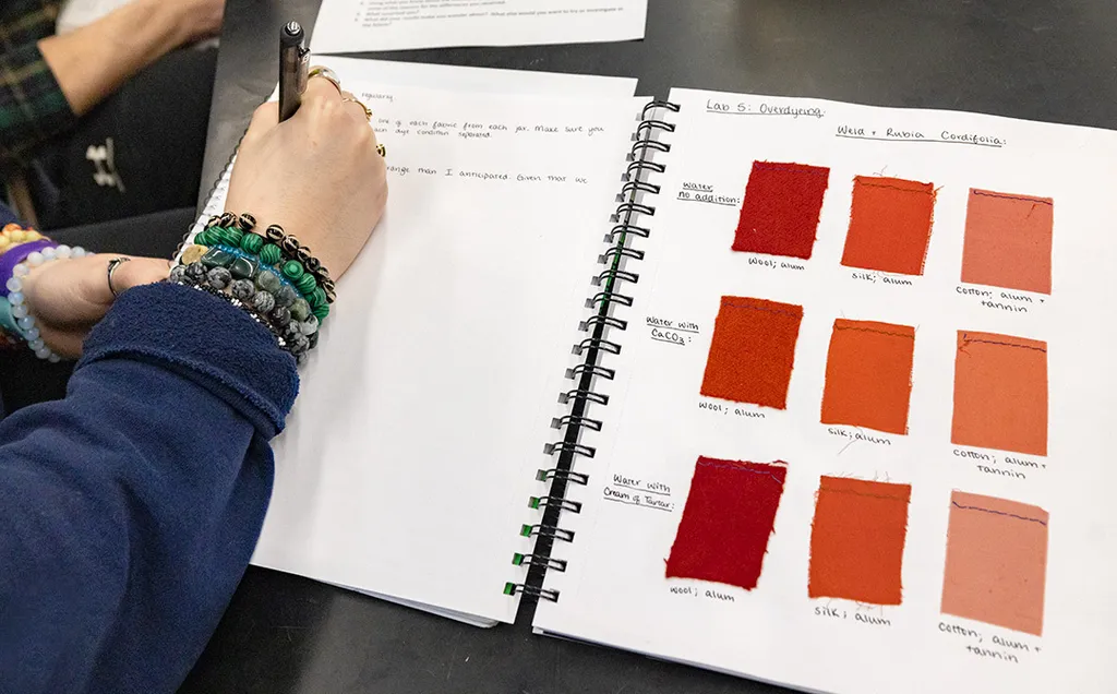 nine pink-ish swatches in dye journal