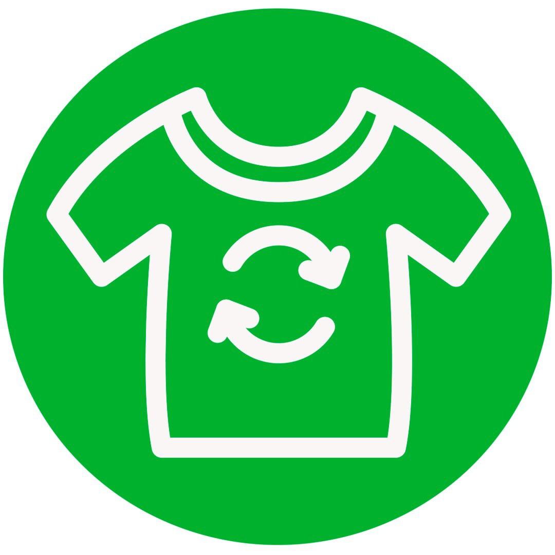 green and white icon of a shirt with arrows on it
