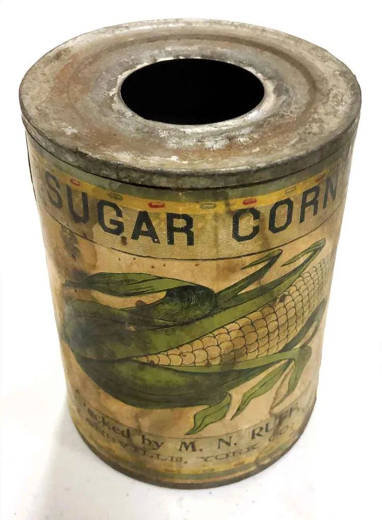 Archival photo of can of sugar corn