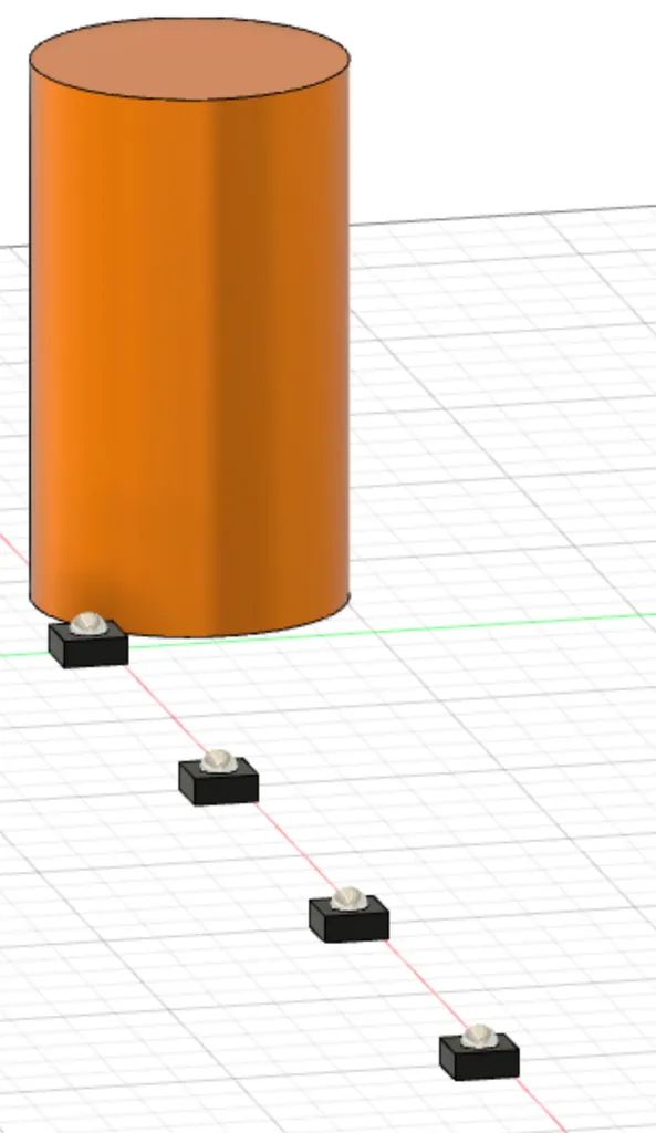 diagram showing four "cones" and orange cylinder