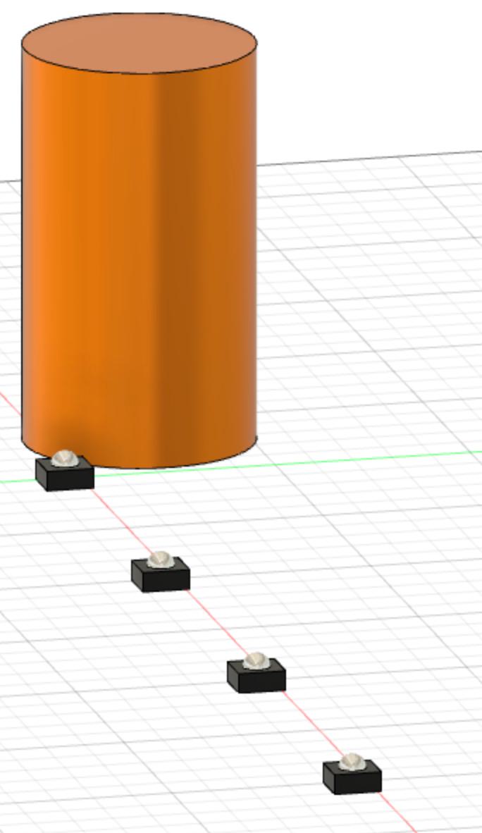 diagram showing four "cones" and orange cylinder