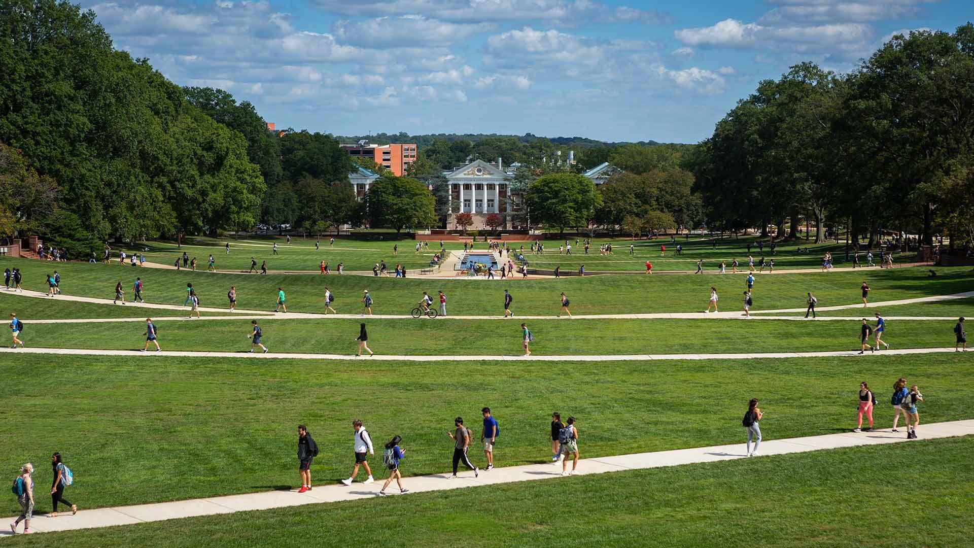 Students walk on McKeldin Mall