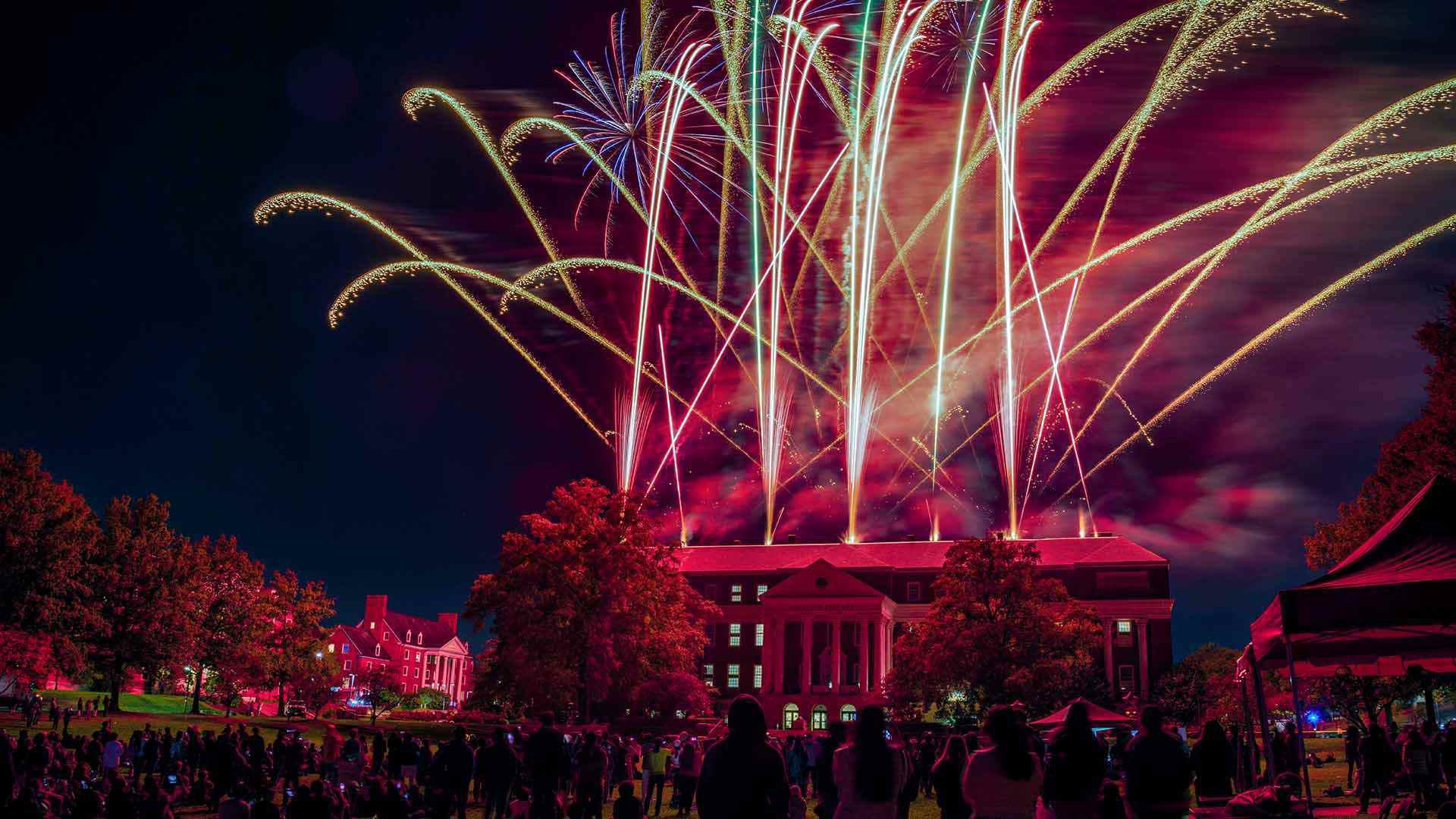 fireworks explode over mkeldin mall at terp carnival