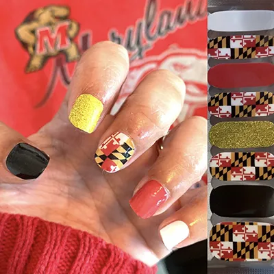 Maryland flag-themed nails